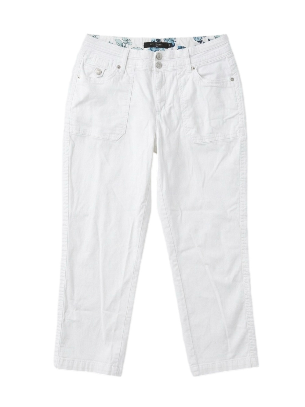 ONE5ONE White Cropped Pants Floral Waistband Size 10